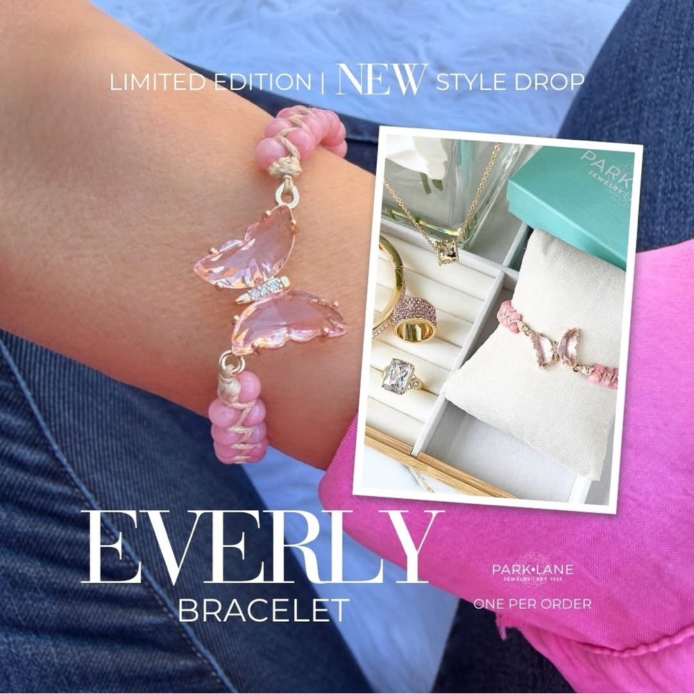 Park Lane EVERLY Bracelet Pink Quartz Blush Butterfly CZ adjustable NWT Retired - Picture 2 of 7